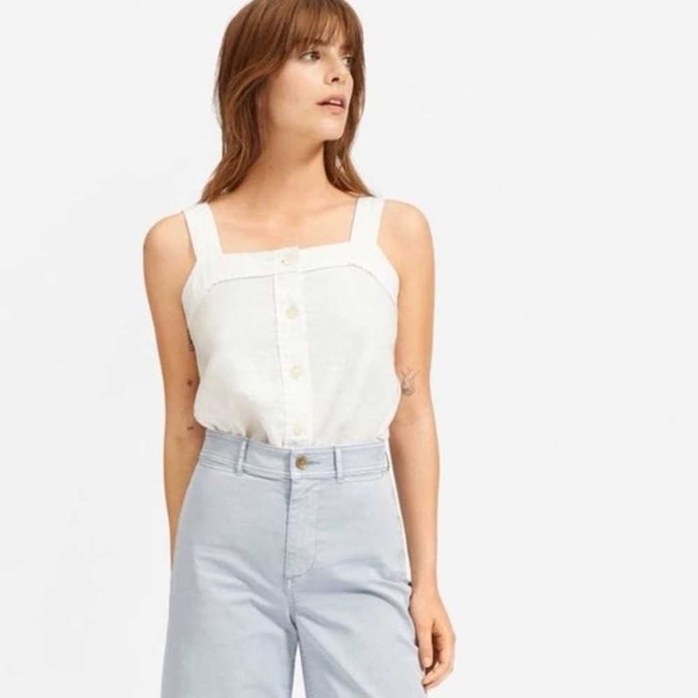 Everlane White Linen Button-Up Tank
